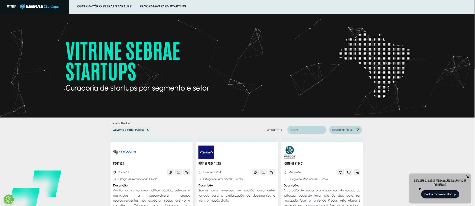 Vitrine Sebrae Startups · 2